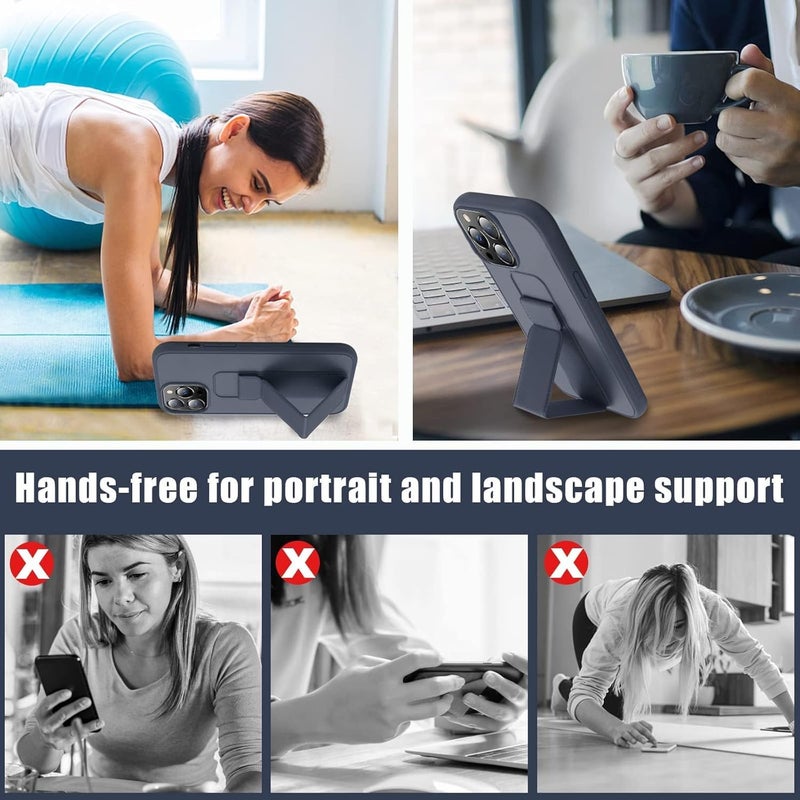 غطاء لـ iPhone 15 Pro Max، غطاء حامل خلفي مع حامل مغناطيسي، مقبض مغناطيسي مانع للسقوط ومقاوم للخدوش والصدمات لـ iPhone 15 Pro Max (15 Pro Max، رمادي) - Image 4