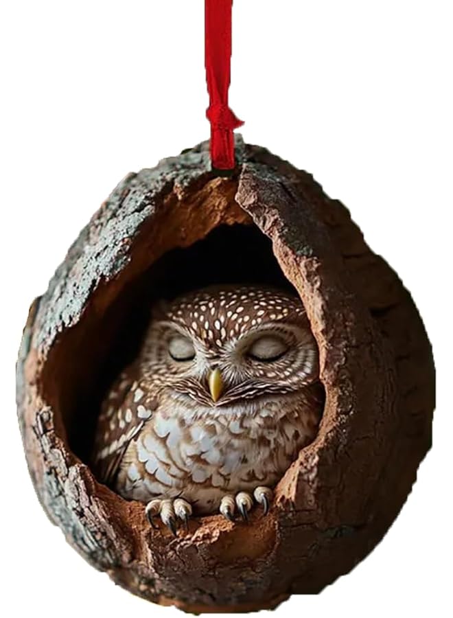 The Bros Animal Christmas Tree Decorations, Family Christmas Decorations, Christmas Tree Animal Patterns 2D Acrylic Decorations, Christmas Tree Forest Animal Decorations (Owl D) - Image 1
