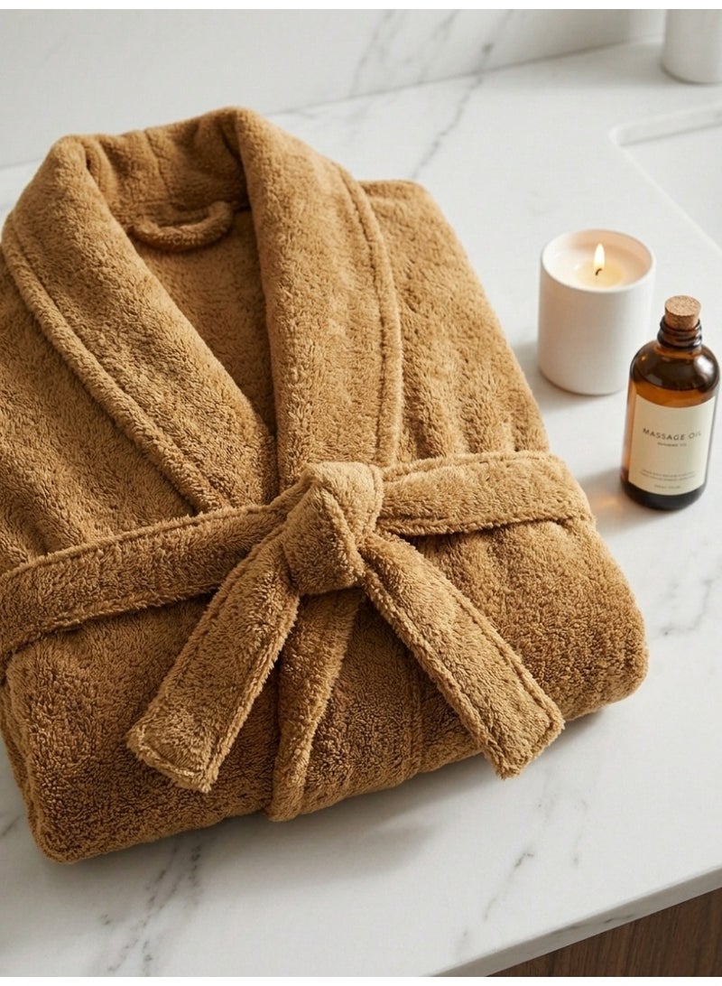 TM HOME Unisex Bathrobe, 100% Natural Cotton, Soft and Highly Absorbent, Premium Hotel Quality, Camel - Image 2