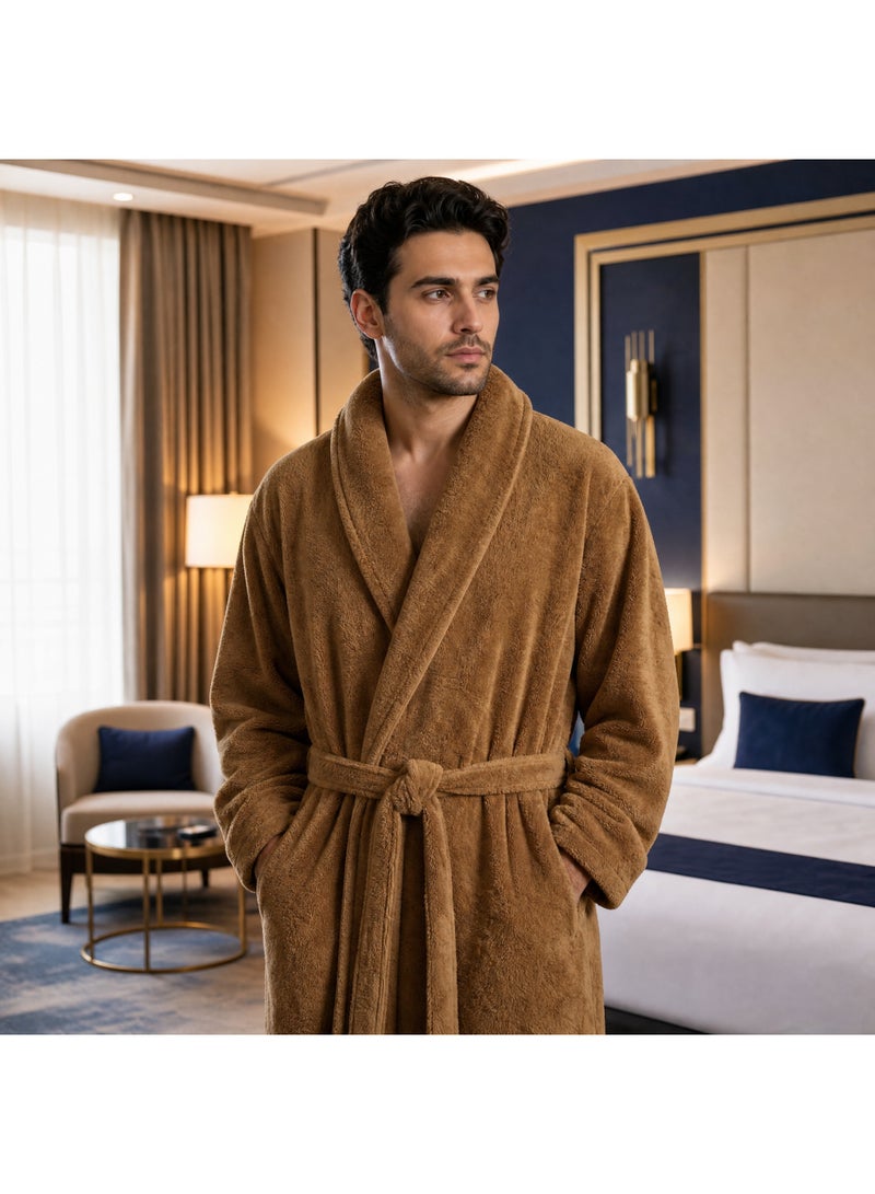 TM HOME Unisex Bathrobe, 100% Natural Cotton, Soft and Highly Absorbent, Premium Hotel Quality, Camel - Image 5
