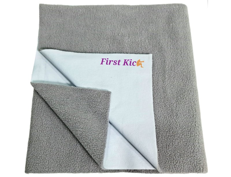 First Kick Instadry Anti-Piling Fleece Extra Absorbent Quick Dry Sheet for Baby, Baby Bed Protector, Waterproof Baby Sheet, Small Size 70x50cm, Pack of 1, Grey - Image 1