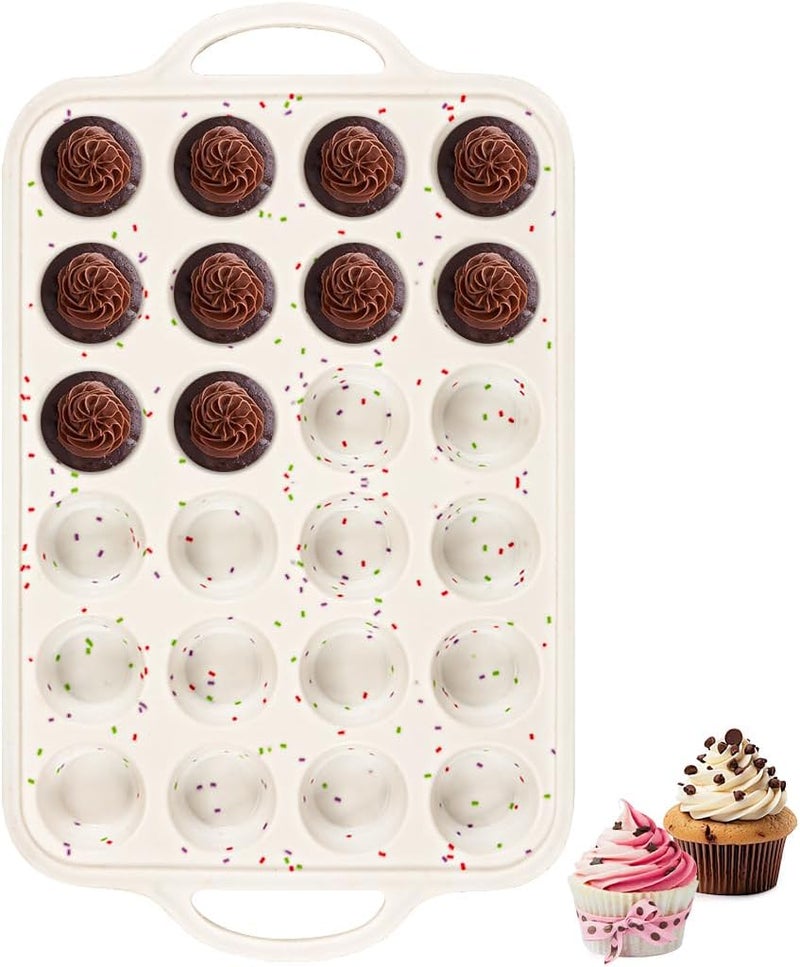 Fimary Silicone Mini Muffin Pan With Metal Reinforced Frame - 24 Cups Durable Silicone Cupcake Pan for Muffin, Cupcakes, BPA Free and Dishwasher Safe - 1 Piece Beige with Rainbow Spots - Image 1