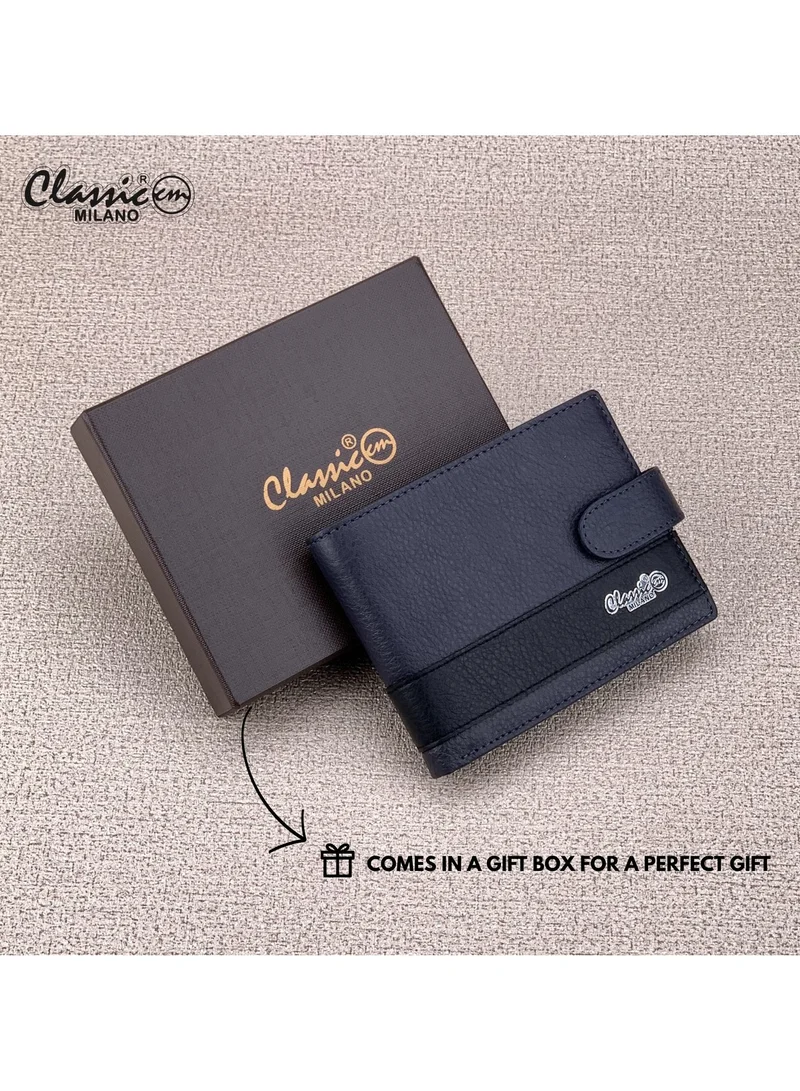 Classic Milano Blue Black (CNH-12) Classic Milano Genuine Leather Wallet for Men – Slim Bifold Men’s Wallet with RFID Blocking, Multiple Card Slots – Stylish Mens Purse Wallets Gift for Husband, Father for Men | Best Price UAE