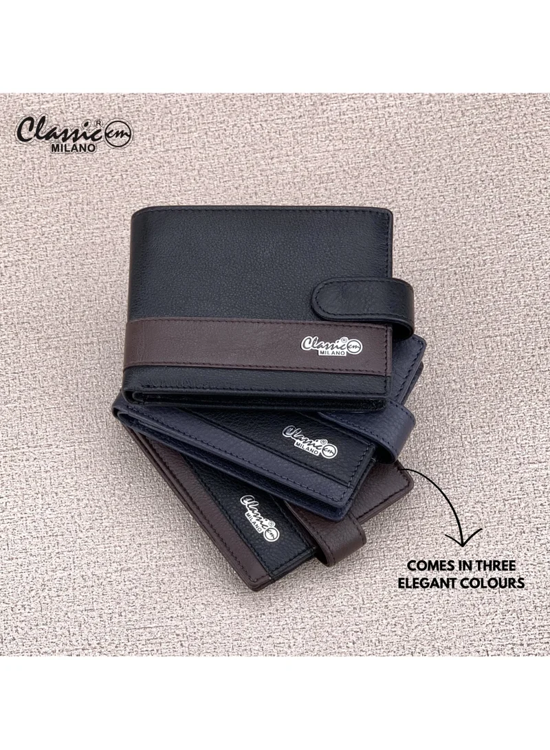 Classic Milano Blue Black (CNH-12) Classic Milano Genuine Leather Wallet for Men – Slim Bifold Men’s Wallet with RFID Blocking, Multiple Card Slots – Stylish Mens Purse Wallets Gift for Husband, Father for Men | Best Price UAE