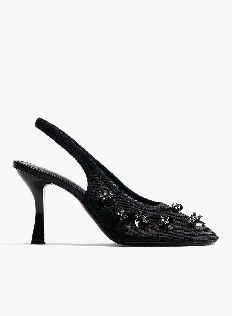 H&M Embellished mesh slingbacks