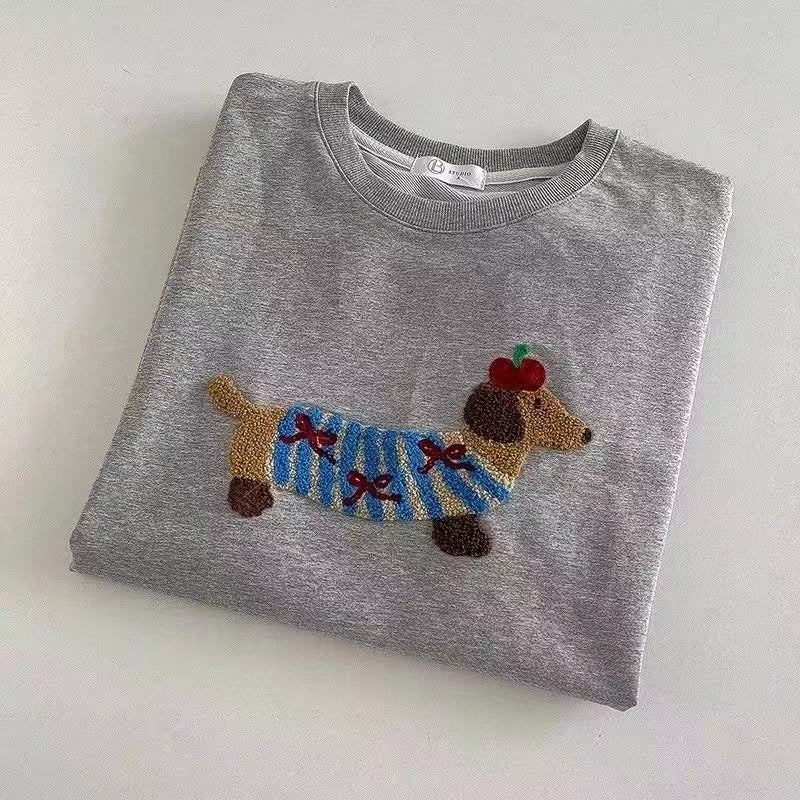 Summer Puppy Embroidery Shoulder Short-Sleeved T-Shirt Women'S New Design All-Match Casual Small Loose Elegant - Image 1