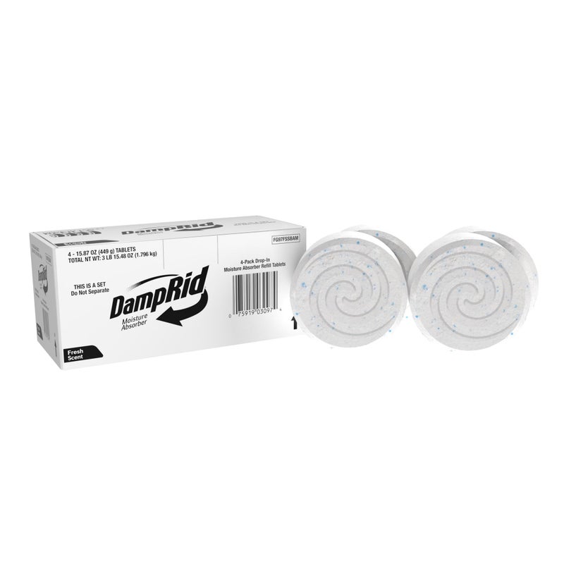 DampRid Moisture Absorber Drop-In Tablet Refill Pack, Fresh Scent, 15.8 oz., 4 Pack, Attract and Trap Excess Moisture and Eliminate Musty Odors for Cleaner, Fresher Air - Image 1