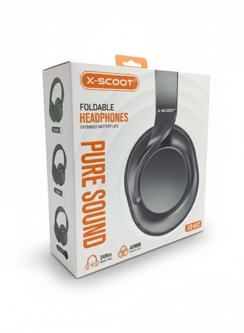 X-SCOOT XS-652 Foldable Stereo Headphones with Pure Sound 40mm Drivers, Extended Battery Life, HD Mic, Voice Assistant Support, TF Card & 3.5mm AUX-In , Comfortable Cushions for Everyday Use - Grey - Image 2