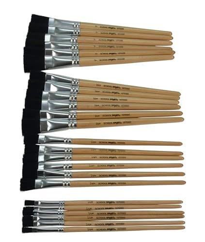 School Smart Black Bristle Paint Brushes with Short Wooden Handles for School and Arts and Crafts Use, Bulk Set of 24 - Image 1