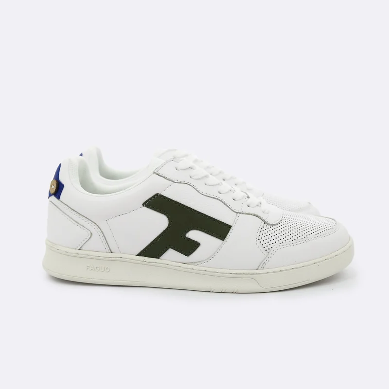 Faguo Hazel - White, Kaki & Blue sneakers in Leather