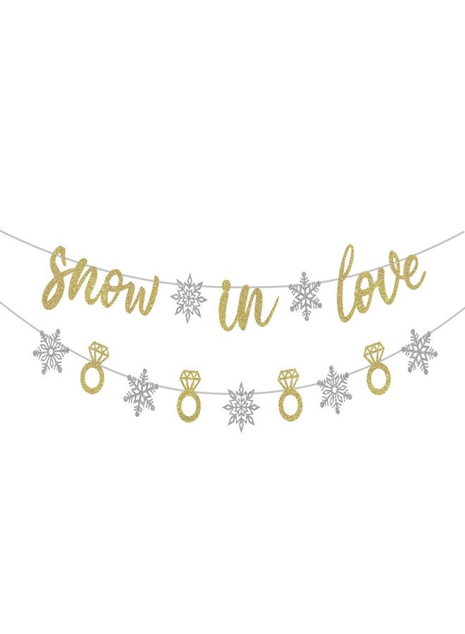 Moitkptt Snow In Love Banner, Glitter Silver Winter Bridal Shower Banner, Winter Wedding Party Decor, Winter Engagement Party Decorations (Gold) - Image 1