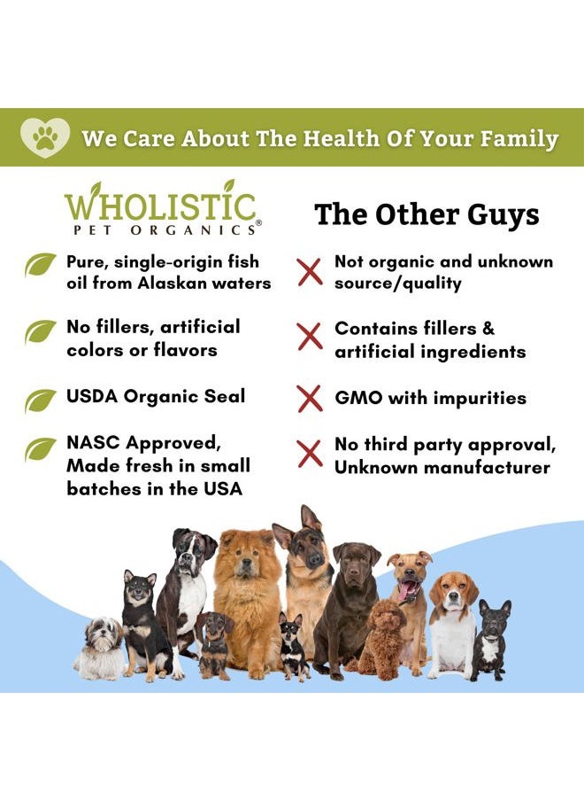 Wholistic Pet Organics Salmon Oil: Deep Sea Wild Alaskan Salmon Oil for Dogs and Cats - Natural Omega 3 Dog Fish Oil Supplement with EPA and DHA for Skin, Coat, Heart and Nervous System Health  - Image 4
