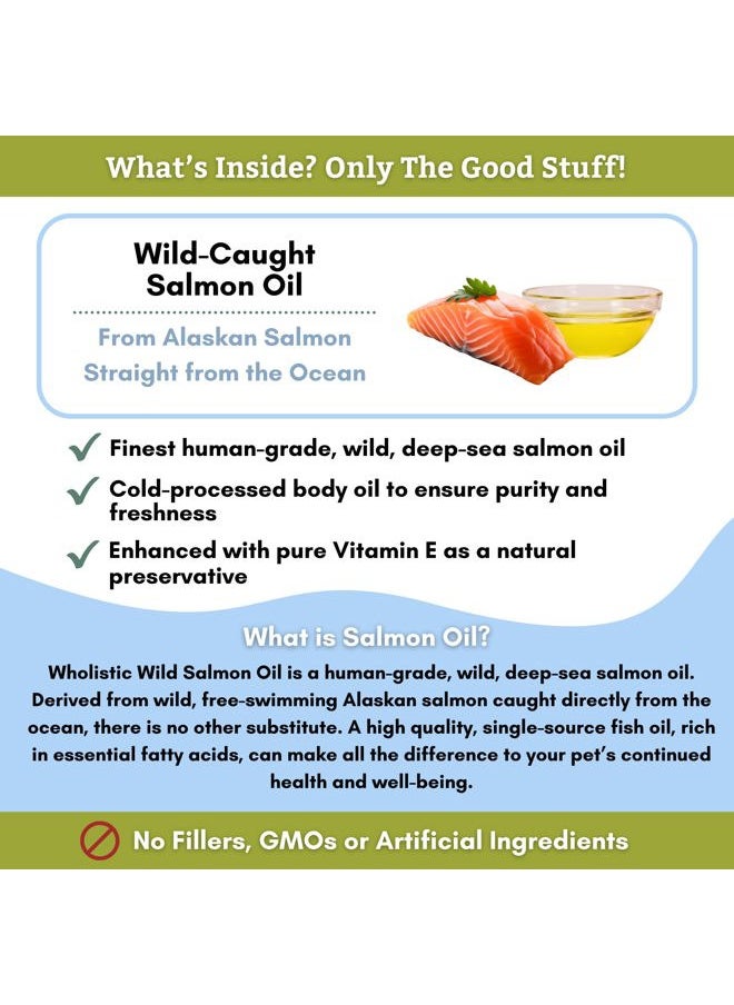 Wholistic Pet Organics Salmon Oil: Deep Sea Wild Alaskan Salmon Oil for Dogs and Cats - Natural Omega 3 Dog Fish Oil Supplement with EPA and DHA for Skin, Coat, Heart and Nervous System Health  - Image 2