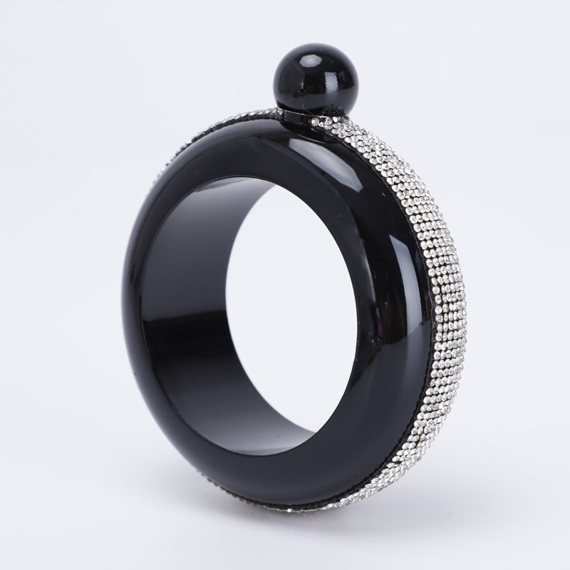 Stainless Steel 3.5oz Bracelet Flask for Women Black Sticker Drill - Image 1