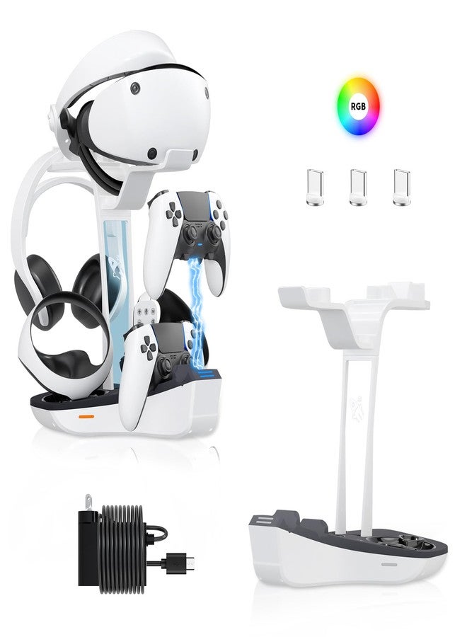 AceGamer محطة شحن مزدوجة AceGamer لوحدات تحكم PS5 و VR2، قاعدة شحن 4 في 1 لـ PS VR2 مع حامل عرض لسماعة VR، حامل سماعات، أضواء LED و 3 موصلات مغناطيسية، ملحقات إلكترونية - Image 1