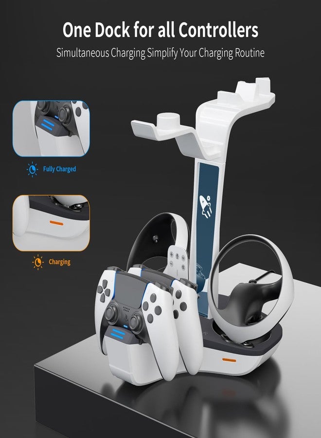 AceGamer محطة شحن مزدوجة AceGamer لوحدات تحكم PS5 و VR2، قاعدة شحن 4 في 1 لـ PS VR2 مع حامل عرض لسماعة VR، حامل سماعات، أضواء LED و 3 موصلات مغناطيسية، ملحقات إلكترونية - Image 4