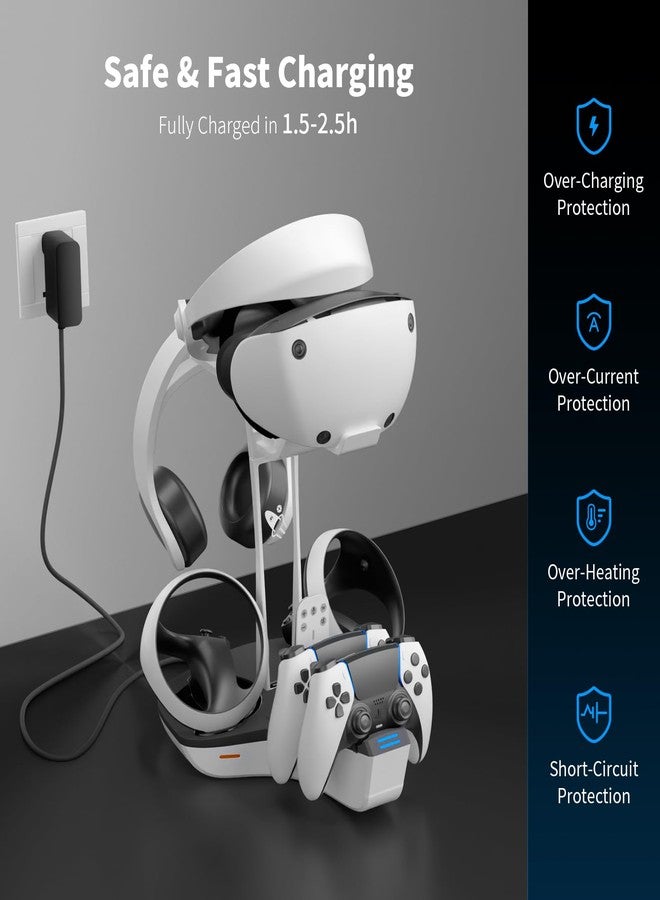 AceGamer محطة شحن مزدوجة AceGamer لوحدات تحكم PS5 و VR2، قاعدة شحن 4 في 1 لـ PS VR2 مع حامل عرض لسماعة VR، حامل سماعات، أضواء LED و 3 موصلات مغناطيسية، ملحقات إلكترونية - Image 5