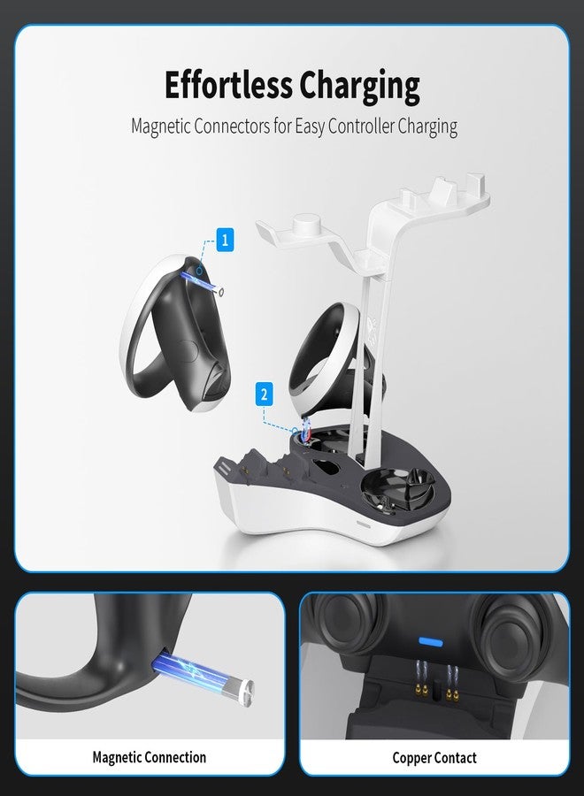 AceGamer محطة شحن مزدوجة AceGamer لوحدات تحكم PS5 و VR2، قاعدة شحن 4 في 1 لـ PS VR2 مع حامل عرض لسماعة VR، حامل سماعات، أضواء LED و 3 موصلات مغناطيسية، ملحقات إلكترونية - Image 3