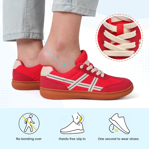 LeIsfIt Women's Wide Barefoot Walking Shoes Slip-on Casual Tennis Shoes Non-Slip Zero Drop Comfort Sneakers Red Size 9 - Image 4