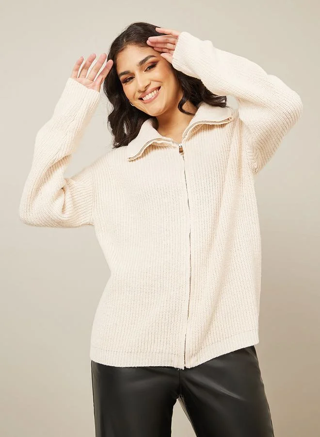 Styli Regular Fit Chunky Knit Zip Through Cardigan