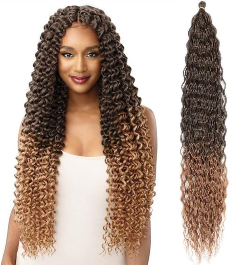 DSOAR Deep Twist Crochet Hair Hair Bundles Water Wave Synthetic Hair Extension Curly Braiding Ombre Curl Braiding Hairpiece, 30 Inch 3 Packs - Image 1