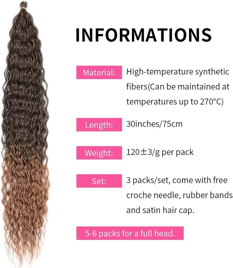 DSOAR Deep Twist Crochet Hair Hair Bundles Water Wave Synthetic Hair Extension Curly Braiding Ombre Curl Braiding Hairpiece, 30 Inch 3 Packs - Image 3