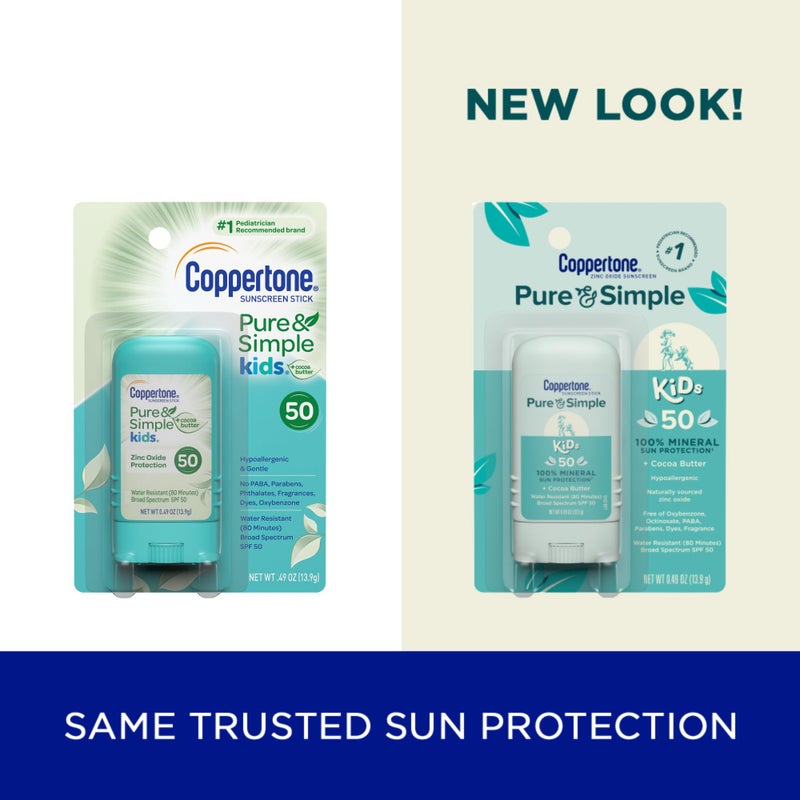 Coppertone Pure and Simple Kids Sunscreen Stick SPF 50, Zinc Oxide Mineral Sunscreen for Kids, Body and Face, 0.49 Oz Stick - Image 2