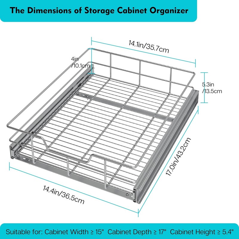 STORKING Pull Out Cabinet Organizer 14" W X 17" D, Slide Out Drawers For Kitchen Organizers and Storage, Pull Out Drawers For Cabinets Capacity Heavy Duty Caddy, Cabinet Shelves Chrome-Plated, Bathroom Pantry - Image 2