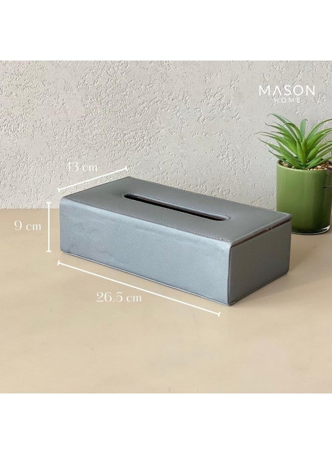 MASON HOME صندوق مناديل ميسون هوم من الجلد النباتي بلون رمادي - 1 قطعة - الطول 10.5" × العرض 5.25" × الارتفاع 3.5" | حامل مناديل ورقية | علبة مناديل - موزع - منظم | منزل - مكتب - طاولة - مكتب - سيارة (رمادي) - Image 3
