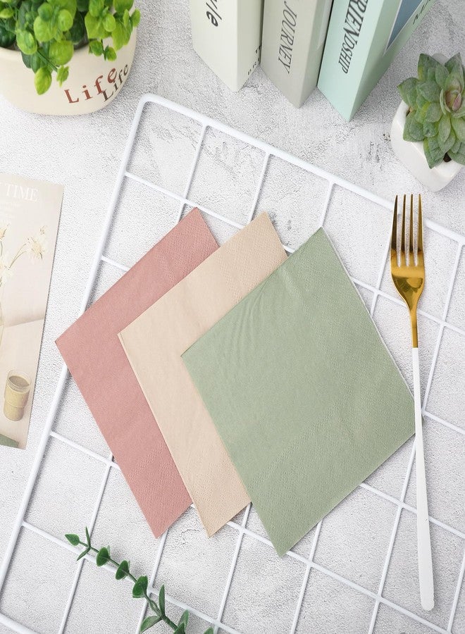 JarThenaAMCS 60Pcs Sage Green Cocktail Napkins Sage Green and Dusty Pink Nude Disposable Napkin Paper Beverage Napkin for Spring Wedding Jungle Safari Baby Shower Tableware Decor - Image 3