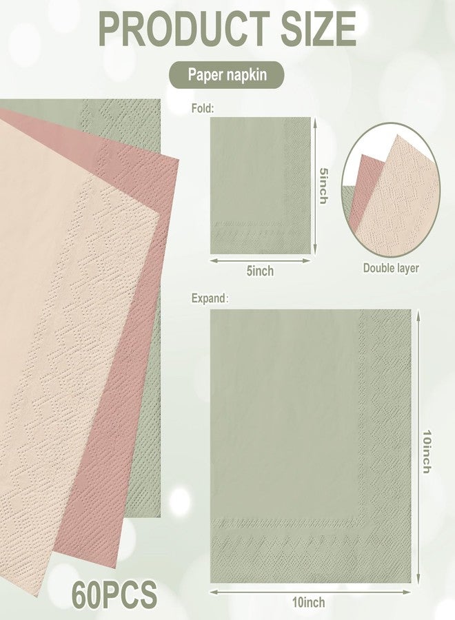 JarThenaAMCS 60Pcs Sage Green Cocktail Napkins Sage Green and Dusty Pink Nude Disposable Napkin Paper Beverage Napkin for Spring Wedding Jungle Safari Baby Shower Tableware Decor - Image 2
