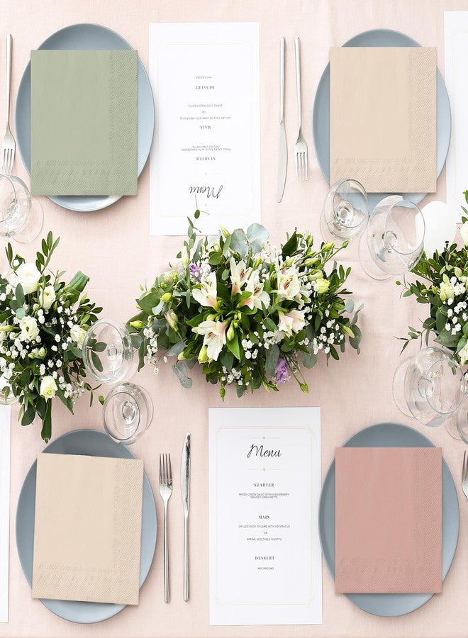 JarThenaAMCS 60Pcs Sage Green Cocktail Napkins Sage Green and Dusty Pink Nude Disposable Napkin Paper Beverage Napkin for Spring Wedding Jungle Safari Baby Shower Tableware Decor - Image 4