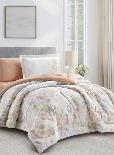 Donetella Bedding Comforter Set Single Size, 4-Pcs Bed Set Fits 120x200 Cms -Printed Bedding Set-All Season- Brushed Microfiber (طقم مفرش سرير فندقي)