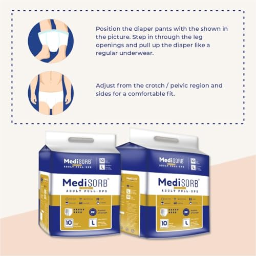 MediSORB Adult Diaper Pants | Large (L) |Waist 101-512 cm (40-60 inches) |High Absorbency -15 Hrs |Rash-Free |Leakproof |Breathable |Odourless |Elastic Waist |For Men & Women | 10 Units, Pack of 1 - Image 4