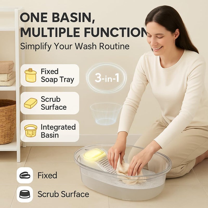 VEMJO 19 Inch Large Washboard For Hand Washing Clothes Basin With Washing Board For Laundry Wash Board For Laundry Laundry Washboard For Hand Washing Clothes Pants Towels Socks Etc - Image 3