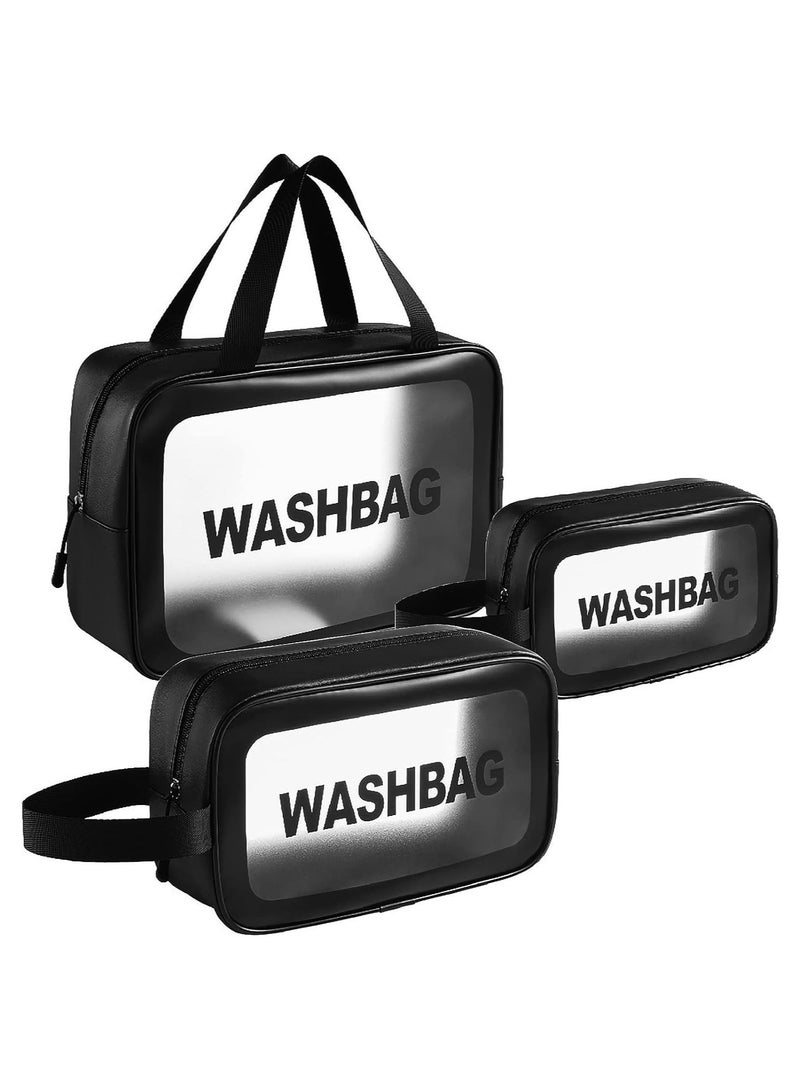 3 PCS Makeup Cosmetic Bag, Transparent Travel Wash Bag for Women and Girls - Black. - Image 1