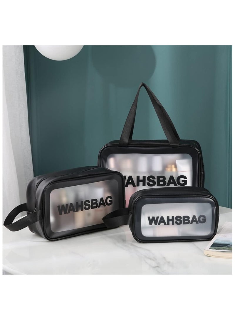 3 PCS Makeup Cosmetic Bag, Transparent Travel Wash Bag for Women and Girls - Black. - Image 2