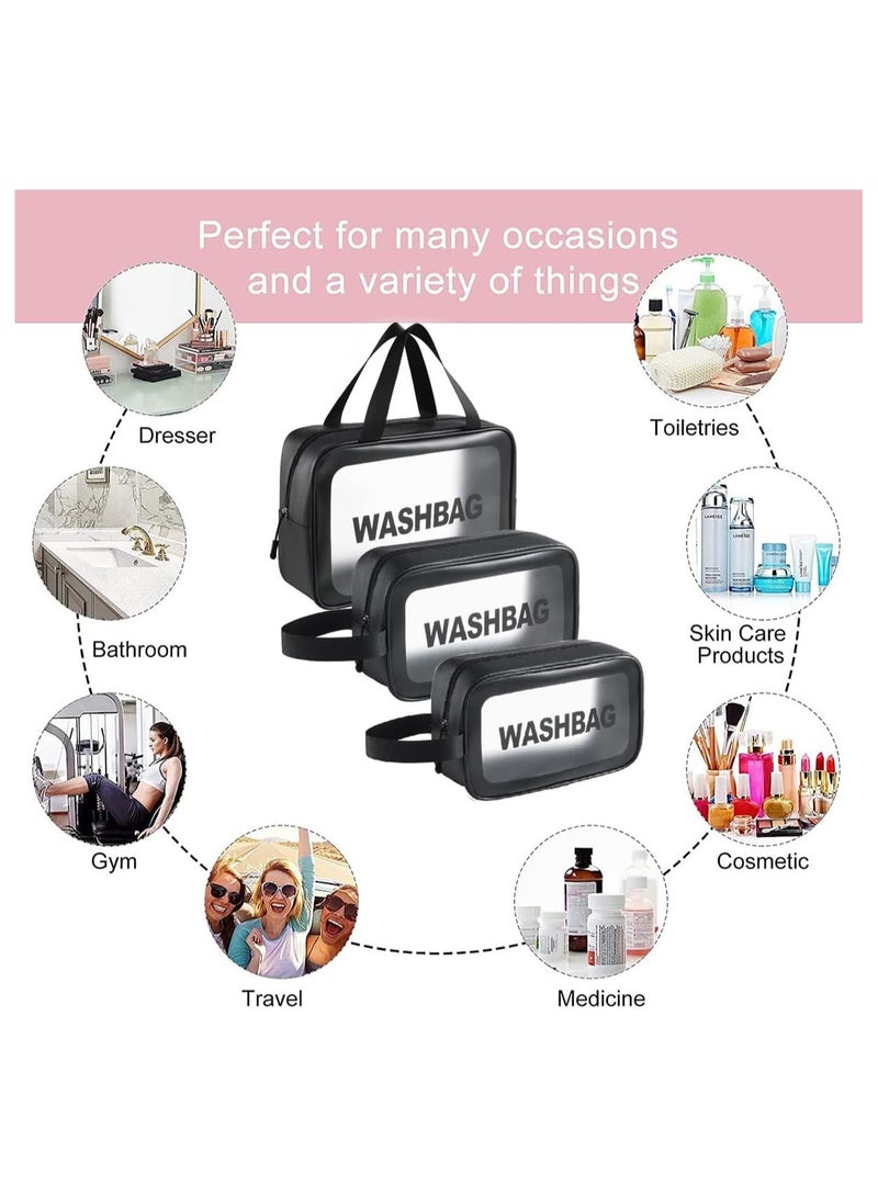 3 PCS Makeup Cosmetic Bag, Transparent Travel Wash Bag for Women and Girls - Black. - Image 3