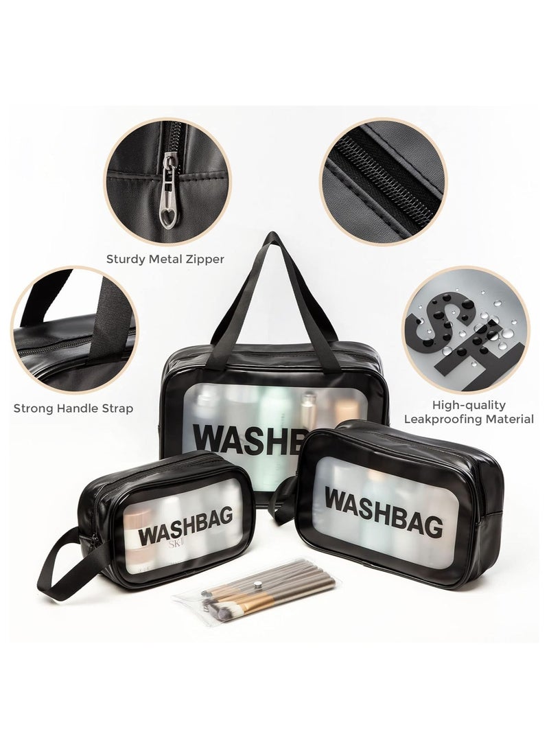 3 PCS Makeup Cosmetic Bag, Transparent Travel Wash Bag for Women and Girls - Black. - Image 5