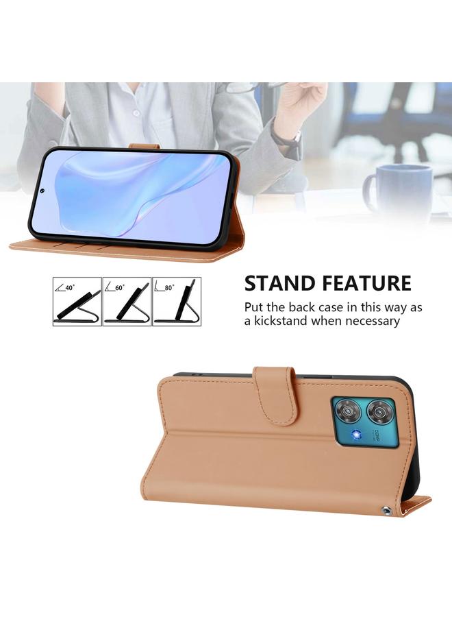 اس-توب جراب لهاتف Motorola Edge 40 Neo 5G مصنوع من الجلد بلون سادة مع حبل تعليق - Image 3