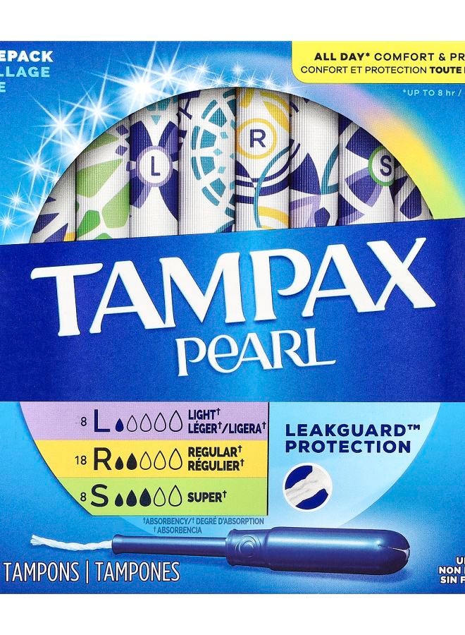 Pearl Tampons Triple Pack Light/Regular/Super Unscented 34 Tampons