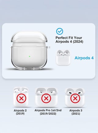 غطاء حافظة كريستال شفاف متوافق مع غطاء غطاء AirPods 4 (2024) - مصنوع من السيليكون TPU الممتاز مع خطاف سلسلة المفاتيح، يدعم الشحن اللاسلكي، حماية ضد الصدمات - view 2