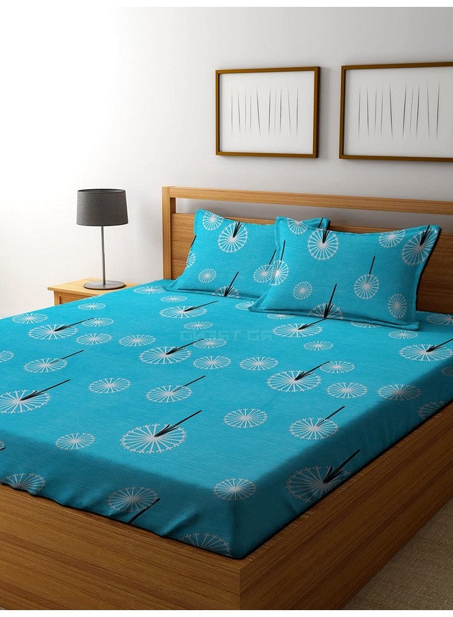 RD TREND Presents Luxurious Glace Cotton Super Soft 210 Tc 360° Elastic Fitted Bedsheet King Size(78X72X8 Inch)With 2 Pillow Covers Colour Firoji,Pattern-Floral,Blue - Image 2