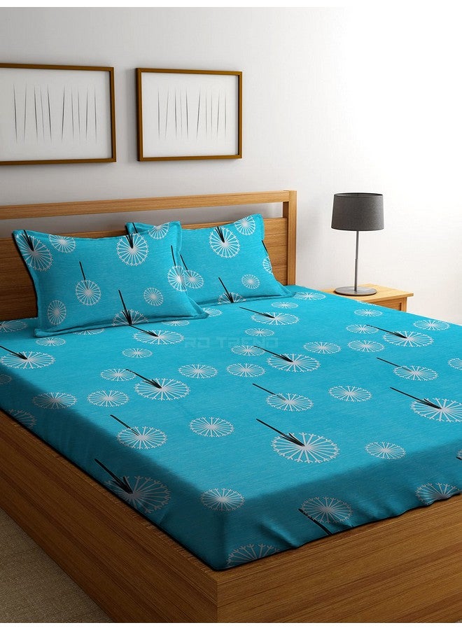 RD TREND Presents Luxurious Glace Cotton Super Soft 210 Tc 360° Elastic Fitted Bedsheet King Size(78X72X8 Inch)With 2 Pillow Covers Colour Firoji,Pattern-Floral,Blue - Image 1