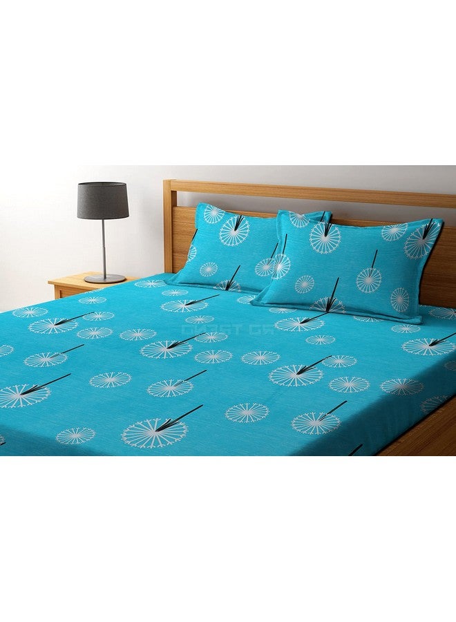 RD TREND Presents Luxurious Glace Cotton Super Soft 210 Tc 360° Elastic Fitted Bedsheet King Size(78X72X8 Inch)With 2 Pillow Covers Colour Firoji,Pattern-Floral,Blue - Image 3