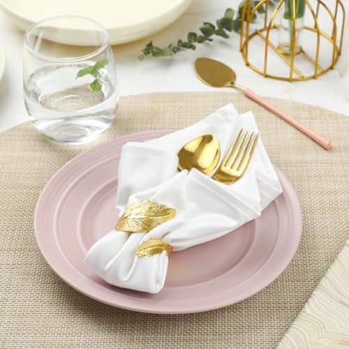 MONKKINO Napkin Rings Set of 12 Shiny Gold Napkin Rings Smooth Easy Care Solid Metal Laurel Leaf Shaped Elegant Table Decor Stylish Napkin Ring Bulk for Holidays Wedding Party New Homes Gift - Image 3