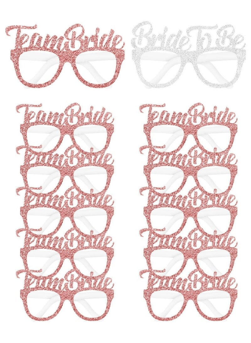 Bride Decorations 12 Pieces Bachelorette Party Glasses Made of Glitter Cardboard Set Includes 11 Pink Glasses for Team Bride and 1 White Glasses for Bride Suitable for Bachelorette Parties and Bride Decorations - Image 1