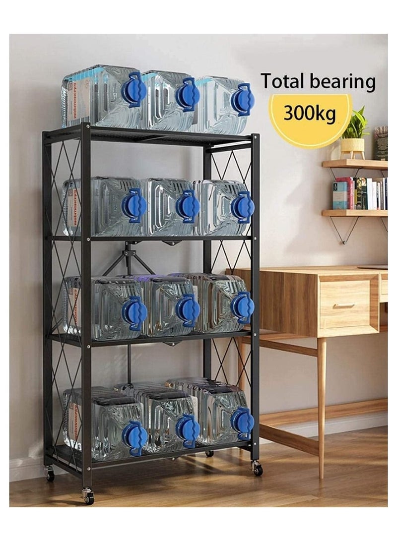 DubaiGallery Multi-Shelf Collapsible Storage Shelves for Home Garage Kitchen Cabinet, Metal Wire, 4-Inch Folding Organizer Rack on Wheels, Metal Organizer Wire Rack, Black/White (4 Shelves (Black)) - Image 3