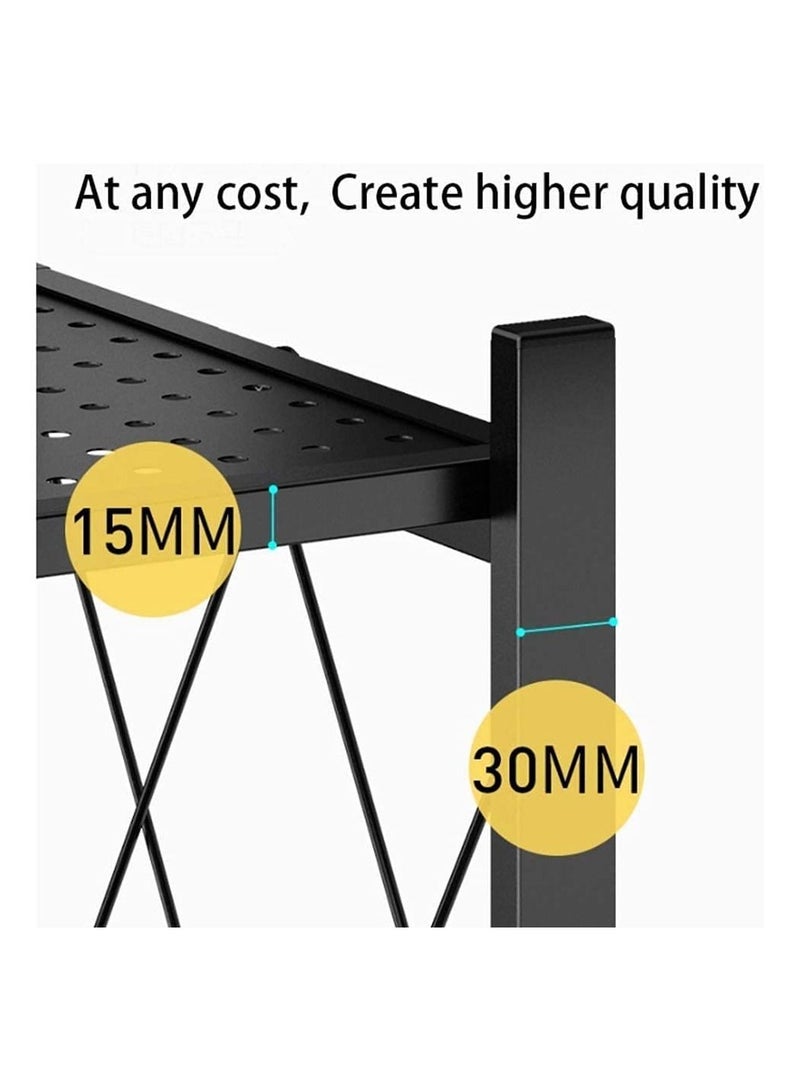 DubaiGallery Multi-Shelf Collapsible Storage Shelves for Home Garage Kitchen Cabinet, Metal Wire, 4-Inch Folding Organizer Rack on Wheels, Metal Organizer Wire Rack, Black/White (4 Shelves (Black)) - Image 4