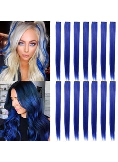 ECOCHARMS 12PCS Colored Clip in Hair Extensions Sapphire Blue Wig Straight Hair Extensions Clip in for Woman MultiColors Christmas Party Highlights HairpiecesBlue 